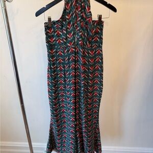 Printed Halter Jumpsuit in Teal and Red